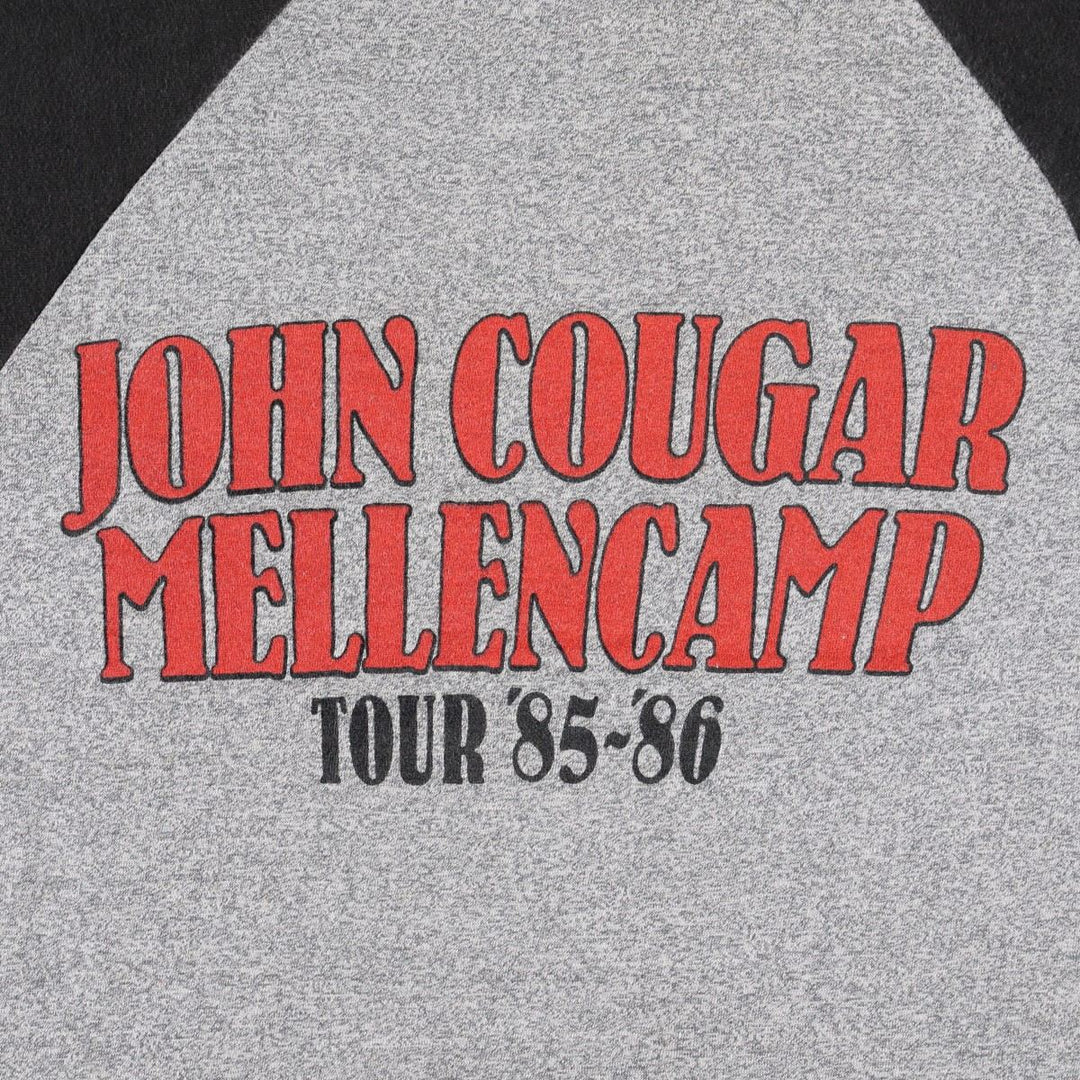 80'S SIGNAL John Mellencamp 3/4 Sleeve Raglan Band T-Shirt, Made in USA, Men's Size S (Equivalent), Vintage polyester gray type Vintage Second Hand