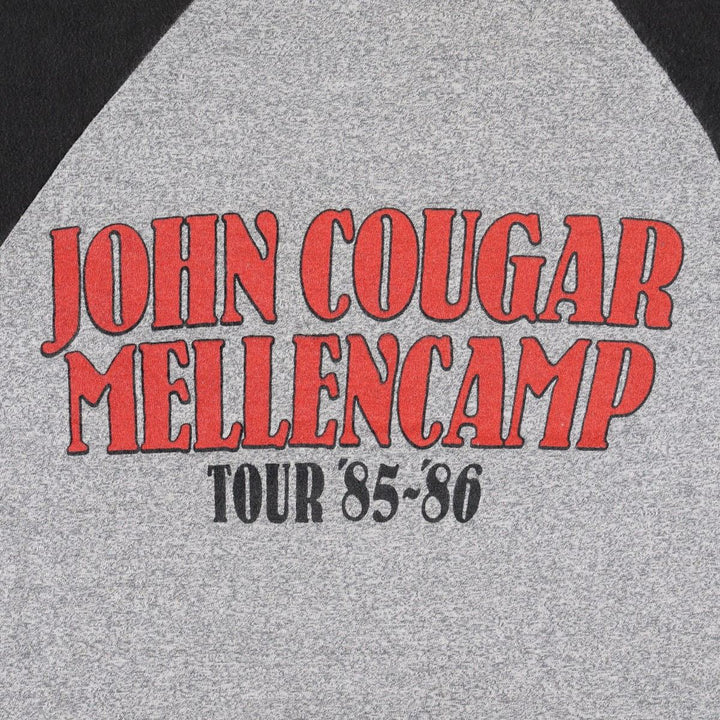 80'S SIGNAL John Mellencamp 3/4 Sleeve Raglan Band T-Shirt, Made in USA, Men's Size S (Equivalent), Vintage polyester gray type Vintage Second Hand