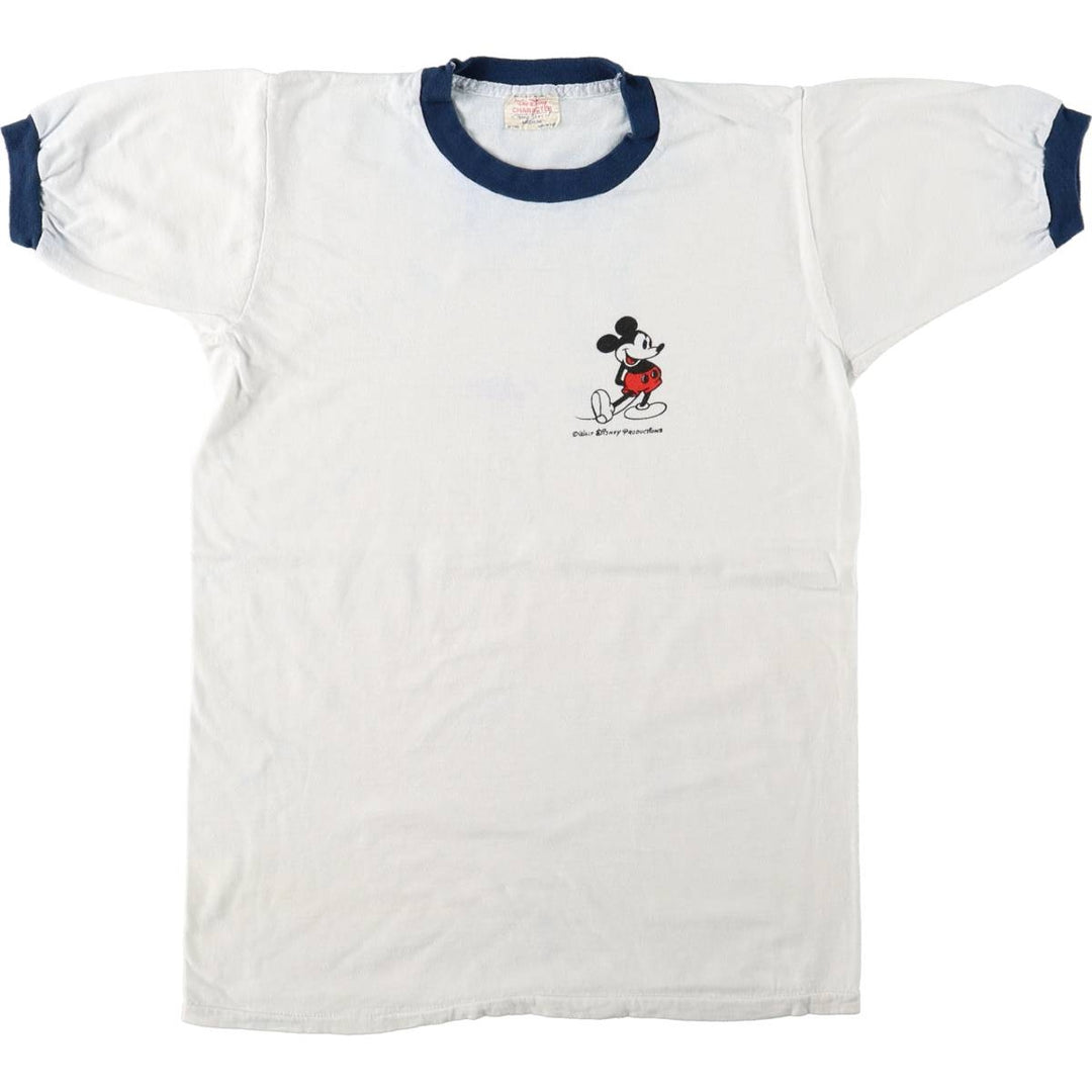 1970'S Disney Mickey Mouse Ringer T-shirt, Character Print T-shirt, Women's Size M (approx.), Vintage cotton white type Vintage Second Hand