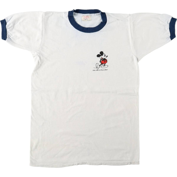 1970'S Disney Mickey Mouse Ringer T-shirt, Character Print T-shirt, Women's Size M (approx.), Vintage cotton white type Vintage Second Hand