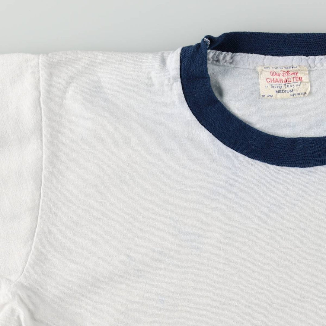 1970'S Disney Mickey Mouse Ringer T-shirt, Character Print T-shirt, Women's Size M (approx.), Vintage cotton white type Vintage Second Hand