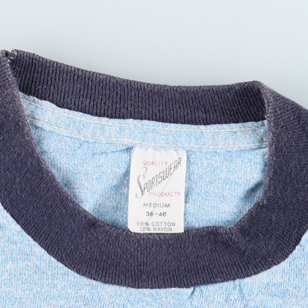 70'S Sportswear Ringer T-Shirt, Made in USA, Men's Size M (Equivalent), Vintage cotton blue type Vintage Second Hand