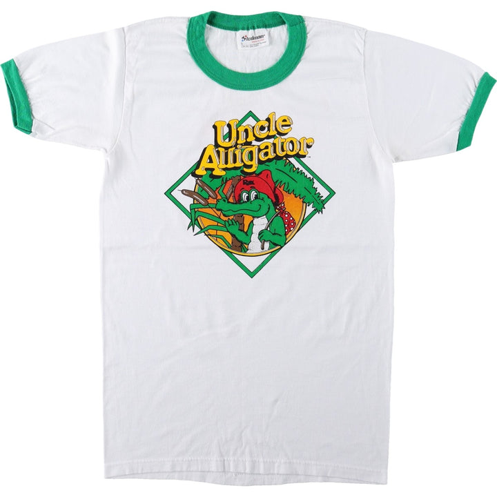80'S Stedman Ringer T-Shirt, Made in USA, Men's Size S (Equivalent), Vintage polyester white type Vintage Second Hand