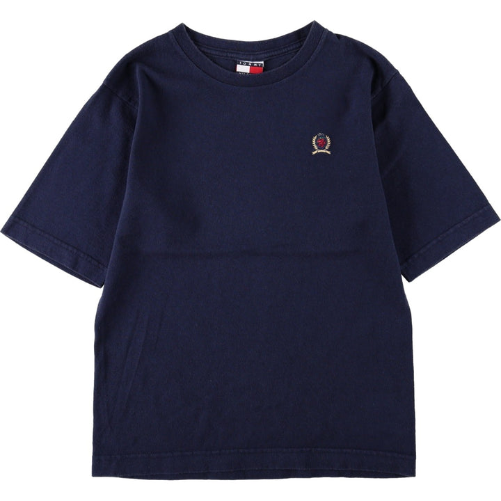 90'S Tommy Hilfiger short-sleeved t-shirt with a single logo, made in the USA, women's size S equivalent, vintage. cotton navy blue type Vintage Second Hand