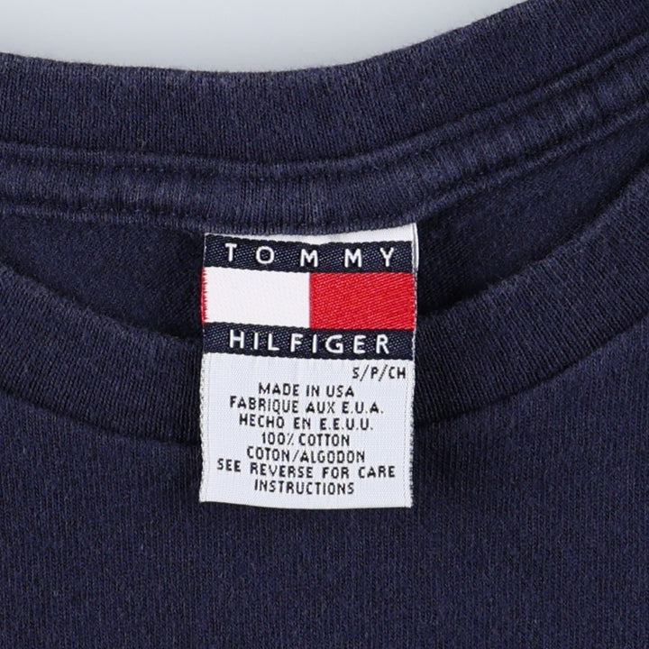90'S Tommy Hilfiger short-sleeved t-shirt with a single logo, made in the USA, women's size S equivalent, vintage. cotton navy blue type Vintage Second Hand