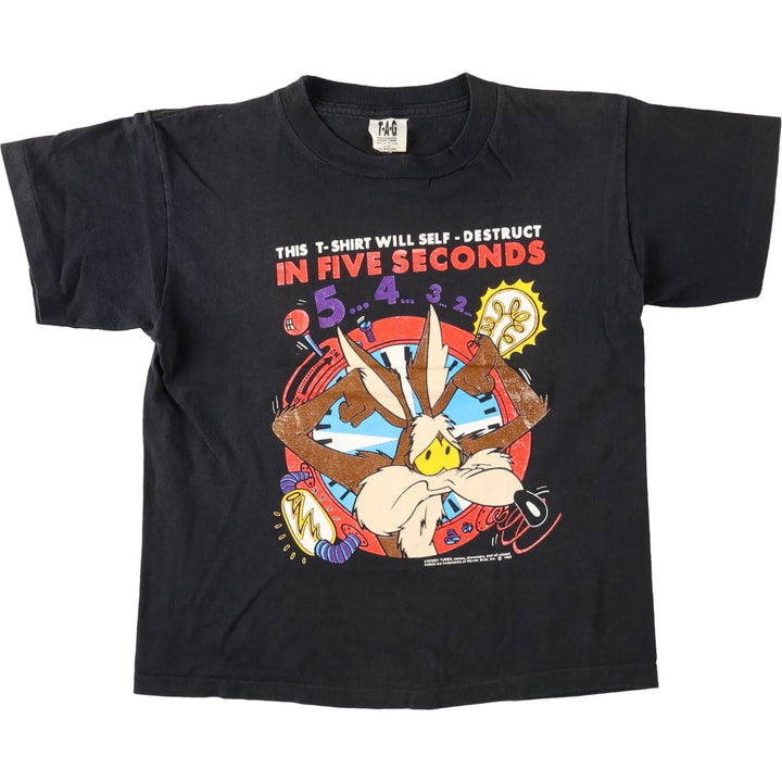 90'S TAG Looney Tunes Wile E. Coyote Character Print T-Shirt, Made in USA, Women's Size M (approx.), Vintage cotton black type Vintage Second Hand