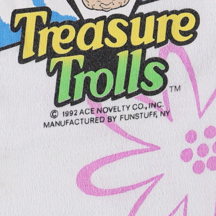 90'S Treasure Troll All-Over Print Character Print T-Shirt, Women's Size S (Equivalent), Vintage cotton white type Vintage Second Hand