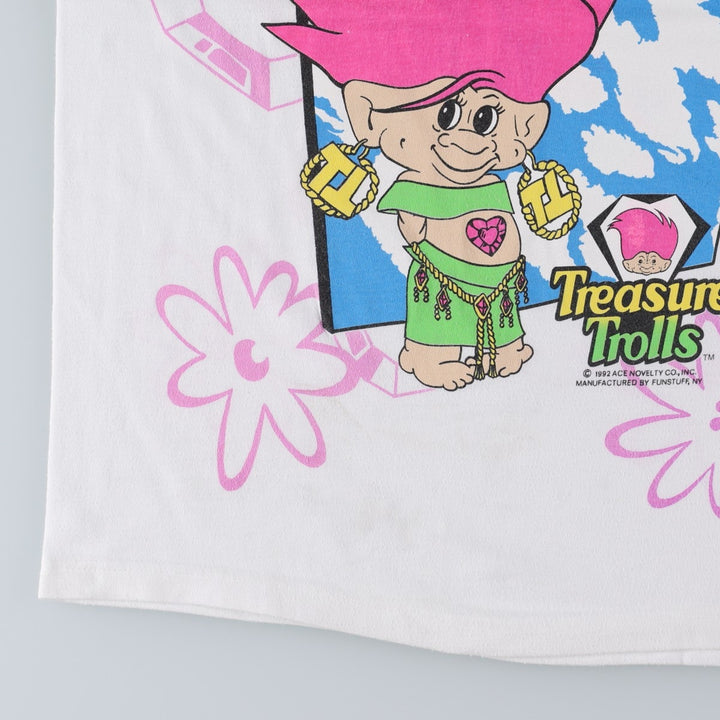 90'S Treasure Troll All-Over Print Character Print T-Shirt, Women's Size S (Equivalent), Vintage cotton white type Vintage Second Hand