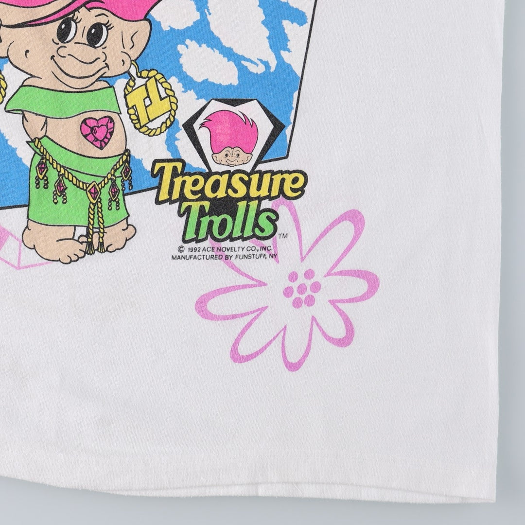 90'S Treasure Troll All-Over Print Character Print T-Shirt, Women's Size S (Equivalent), Vintage cotton white type Vintage Second Hand