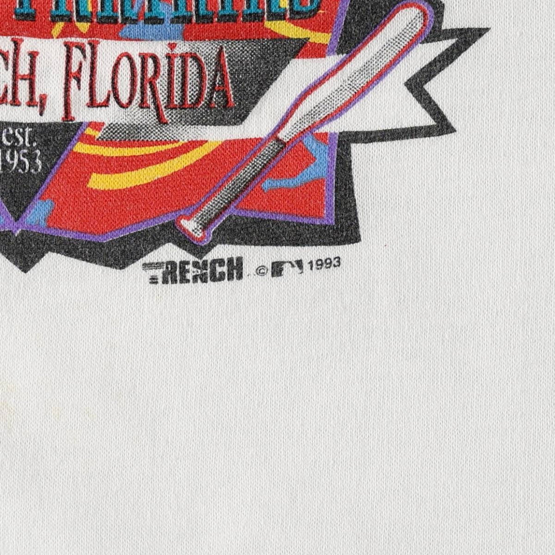 90'S TRENCH Los Angeles Dodgers sports print T-shirt, Made in USA, Women's size S (approx.), Vintage polyester white type Vintage Second Hand