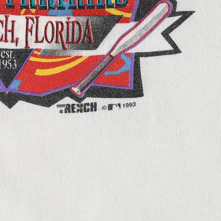 90'S TRENCH Los Angeles Dodgers sports print T-shirt, Made in USA, Women's size S (approx.), Vintage polyester white type Vintage Second Hand