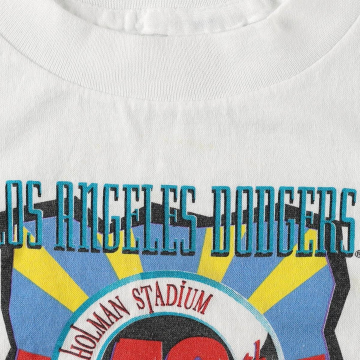 90'S TRENCH Los Angeles Dodgers sports print T-shirt, Made in USA, Women's size S (approx.), Vintage polyester white type Vintage Second Hand