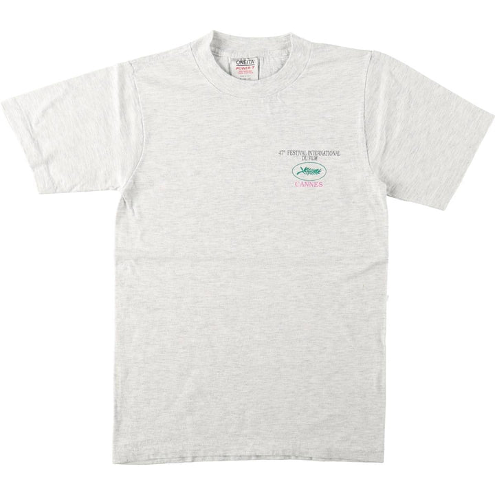 90'S ONEITA Cannes International Film Festival Print T-Shirt, Made in USA, Men's Size S (Equivalent), Vintage cotton gray type Vintage Second Hand