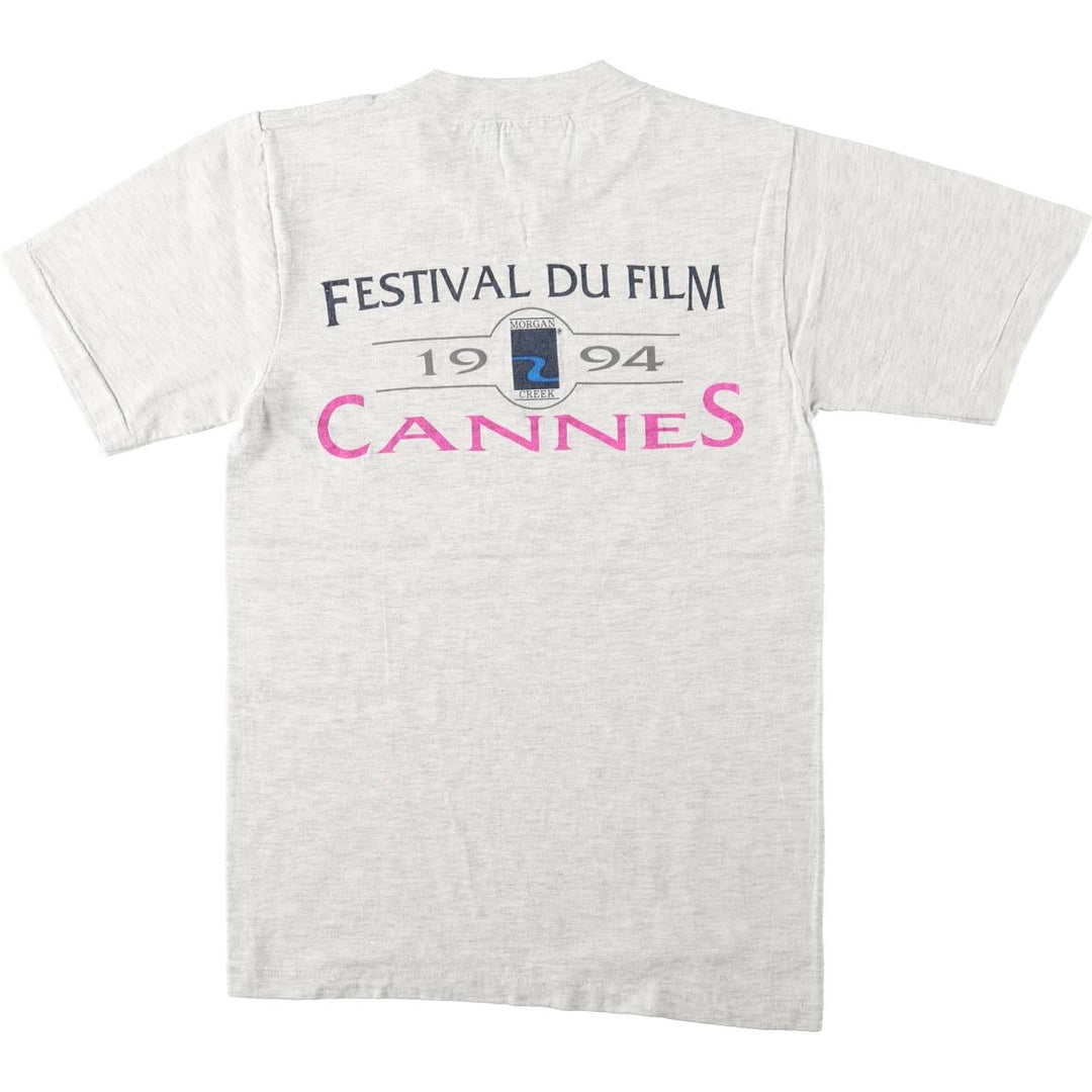 90'S ONEITA Cannes International Film Festival Print T-Shirt, Made in USA, Men's Size S (Equivalent), Vintage cotton gray type Vintage Second Hand