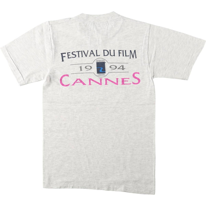 90'S ONEITA Cannes International Film Festival Print T-Shirt, Made in USA, Men's Size S (Equivalent), Vintage cotton gray type Vintage Second Hand