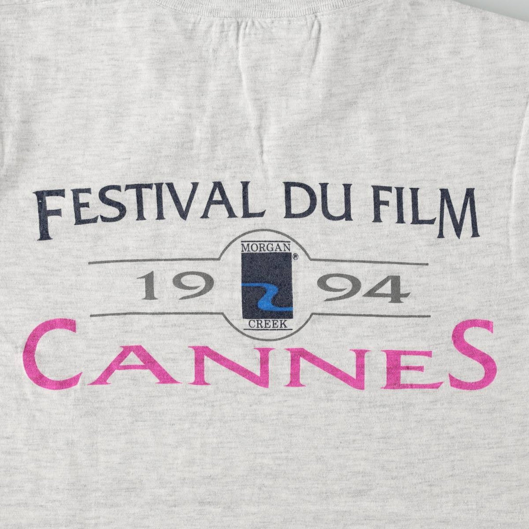 90'S ONEITA Cannes International Film Festival Print T-Shirt, Made in USA, Men's Size S (Equivalent), Vintage cotton gray type Vintage Second Hand