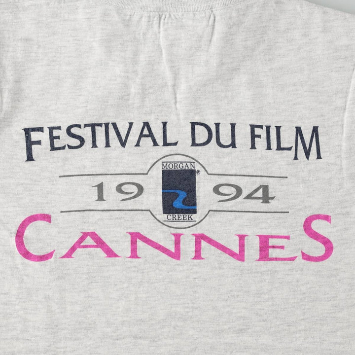 90'S ONEITA Cannes International Film Festival Print T-Shirt, Made in USA, Men's Size S (Equivalent), Vintage cotton gray type Vintage Second Hand