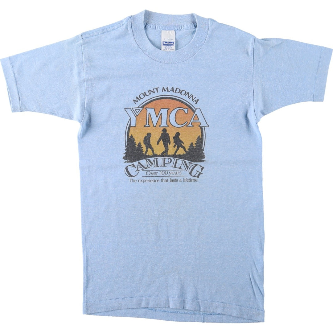 80'S Healthknit YMCA Print T-Shirt, Made in USA, Men's Size S (approx.), Vintage cotton Blue type light blue Vintage Second Hand