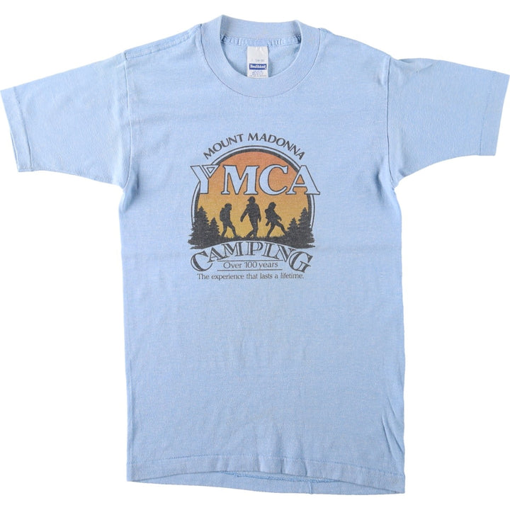 80'S Healthknit YMCA Print T-Shirt, Made in USA, Men's Size S (approx.), Vintage cotton Blue type light blue Vintage Second Hand
