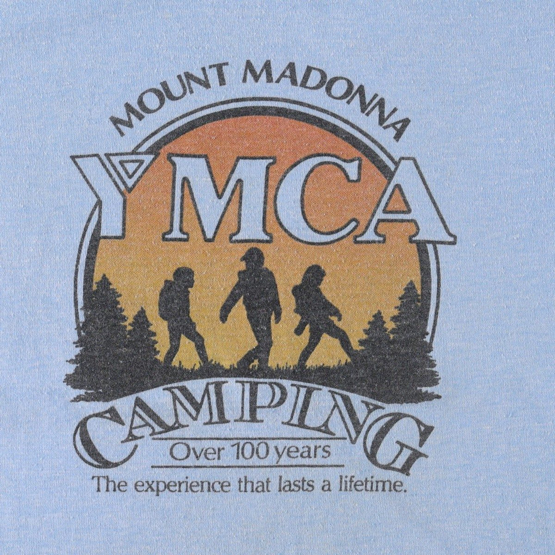 80'S Healthknit YMCA Print T-Shirt, Made in USA, Men's Size S (approx.), Vintage cotton Blue type light blue Vintage Second Hand