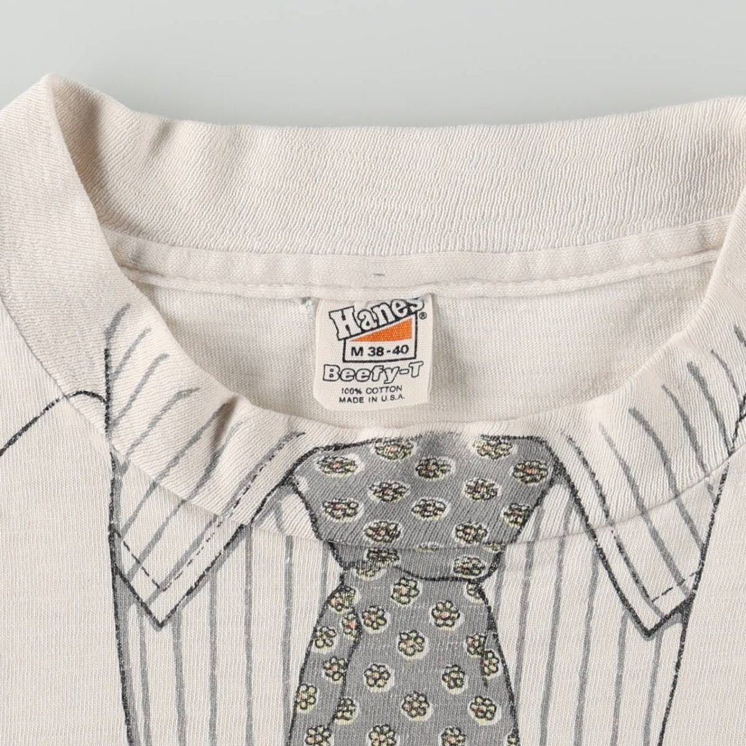 70'S Hanes BEEFY-T Triangle Tag Trompe-l'oeil T-Shirt, Made in USA, Men's Size M (Equivalent), Vintage cotton white type Vintage Second Hand