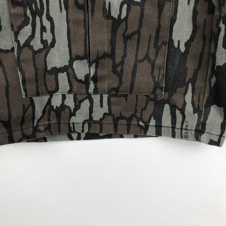 90'S Camouflage Pattern Treebark Camo BDU Type Open Collar Hunting Shirt Jacket, Made in USA, Men's XL Equivalent cotton gray type Vintage Second Hand