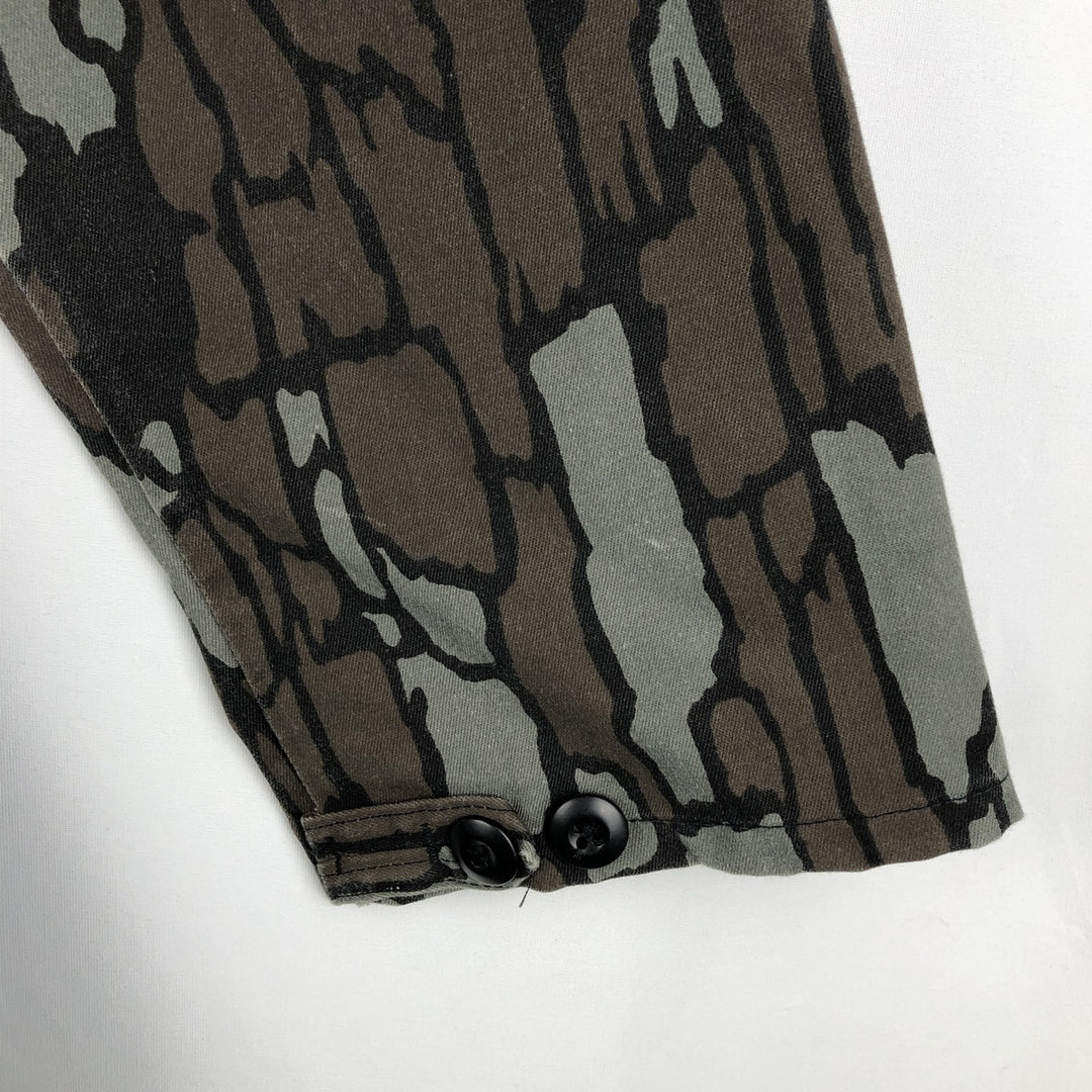 90'S Camouflage Pattern Treebark Camo BDU Type Open Collar Hunting Shirt Jacket, Made in USA, Men's XL Equivalent cotton gray type Vintage Second Hand