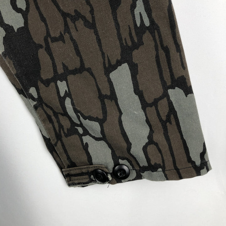 90'S Camouflage Pattern Treebark Camo BDU Type Open Collar Hunting Shirt Jacket, Made in USA, Men's XL Equivalent cotton gray type Vintage Second Hand
