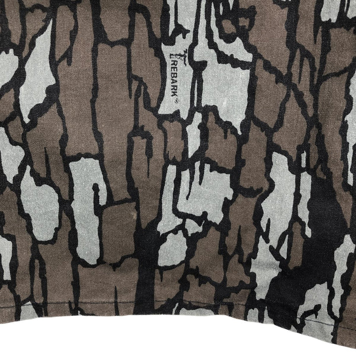 90'S Camouflage Pattern Treebark Camo BDU Type Open Collar Hunting Shirt Jacket, Made in USA, Men's XL Equivalent cotton gray type Vintage Second Hand