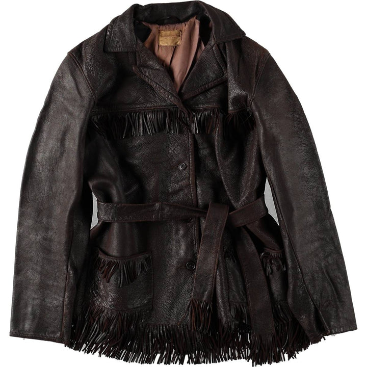 1960'S Mid-Western Sport Togs fringed leather jacket, women's size M equivalent, vintage. unclear dark chocolate Vintage Second Hand