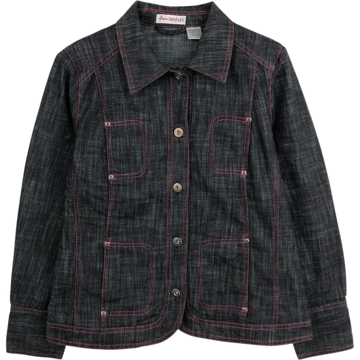 Anne Weybum Black Denim Jacket (G-Jean) - Women's Size L (approx.) cotton black type Vintage Second Hand