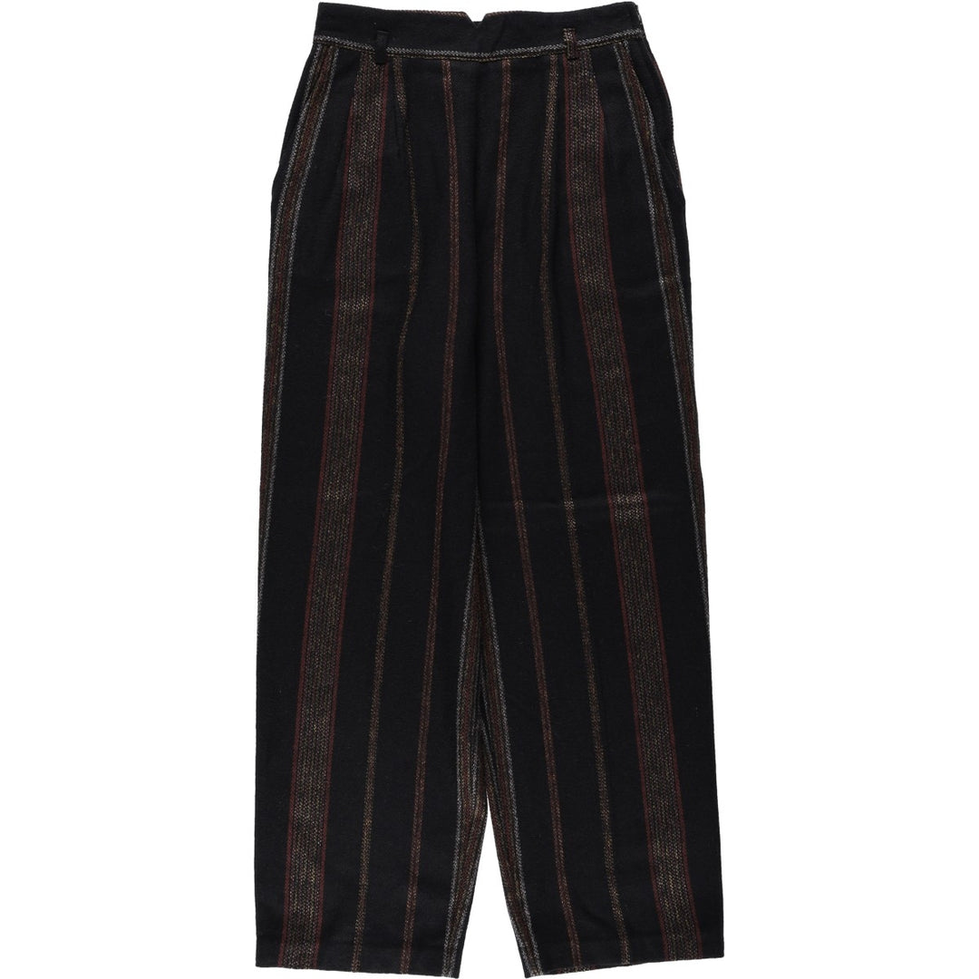 SMART PARTS Stripe Pattern One-Pleat Wool Slacks Pants, Women's Size M (equivalent to W26) unclear black type Vintage Second Hand