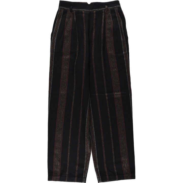 SMART PARTS Stripe Pattern One-Pleat Wool Slacks Pants, Women's Size M (equivalent to W26) unclear black type Vintage Second Hand