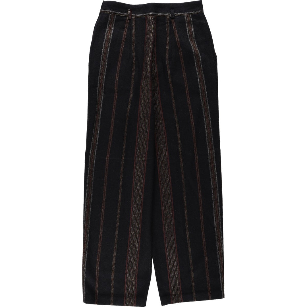 SMART PARTS Stripe Pattern One-Pleat Wool Slacks Pants, Women's Size M (equivalent to W26) unclear black type Vintage Second Hand