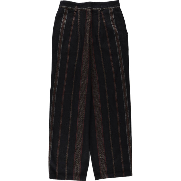 SMART PARTS Stripe Pattern One-Pleat Wool Slacks Pants, Women's Size M (equivalent to W26) unclear black type Vintage Second Hand