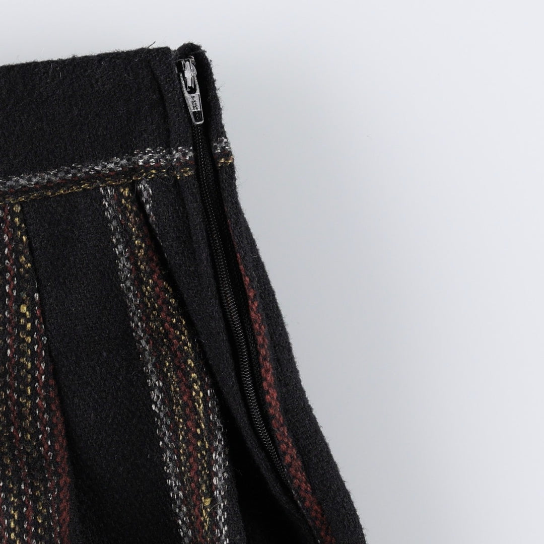 SMART PARTS Stripe Pattern One-Pleat Wool Slacks Pants, Women's Size M (equivalent to W26) unclear black type Vintage Second Hand