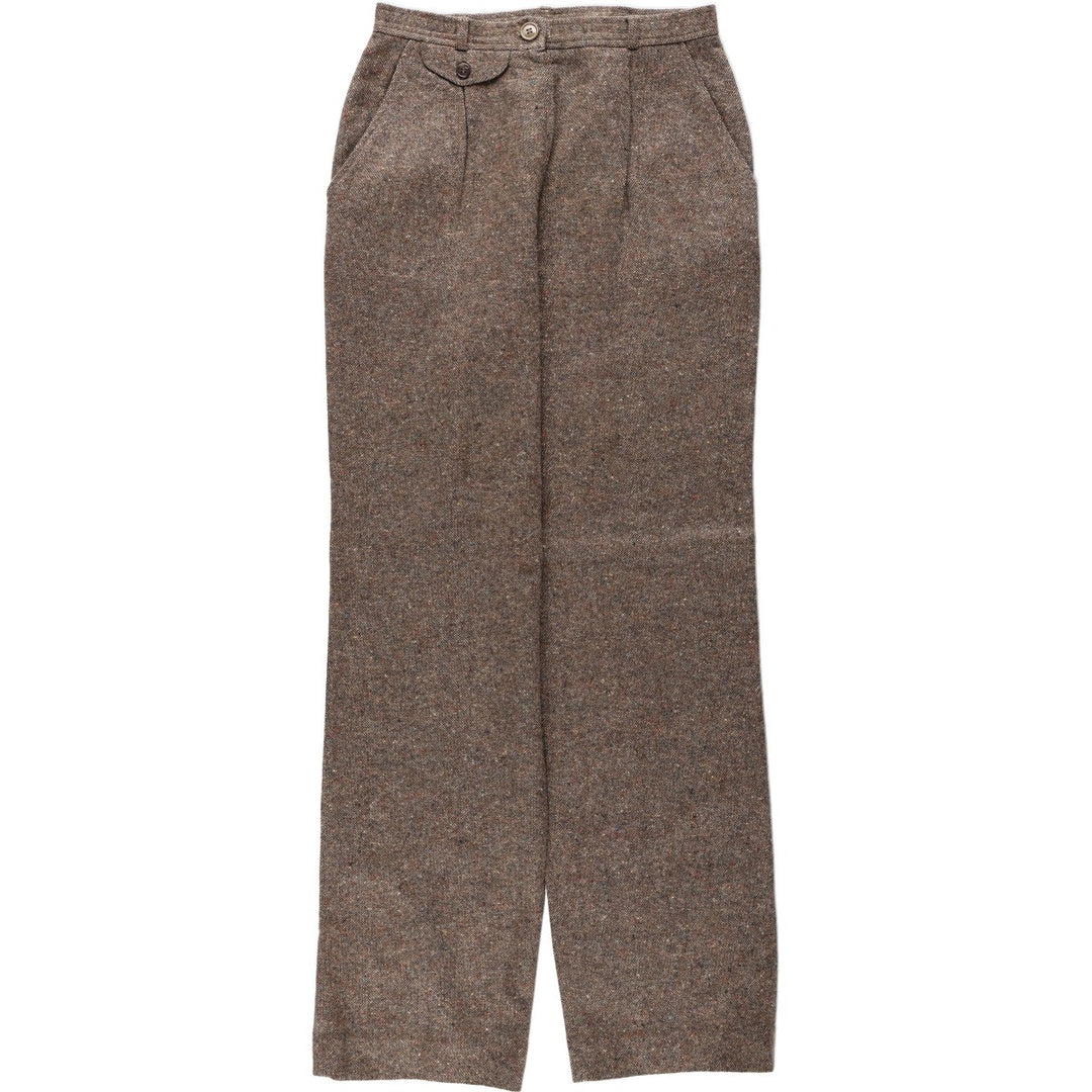 The Villager One-Pleat Wool Slacks, Made in USA, Women's Size L (equivalent to W28), Vintage wool brown type Vintage Second Hand