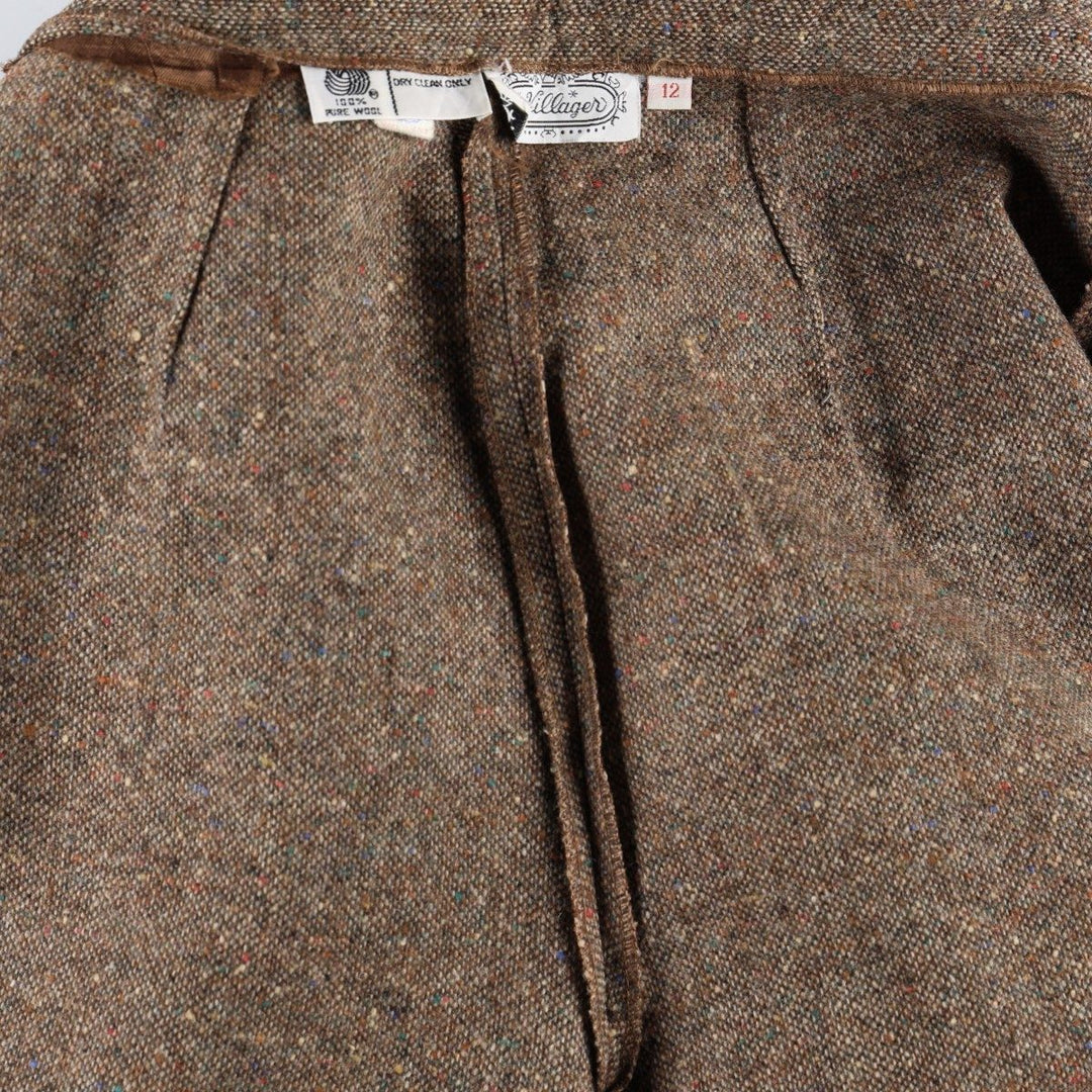 The Villager One-Pleat Wool Slacks, Made in USA, Women's Size L (equivalent to W28), Vintage wool brown type Vintage Second Hand