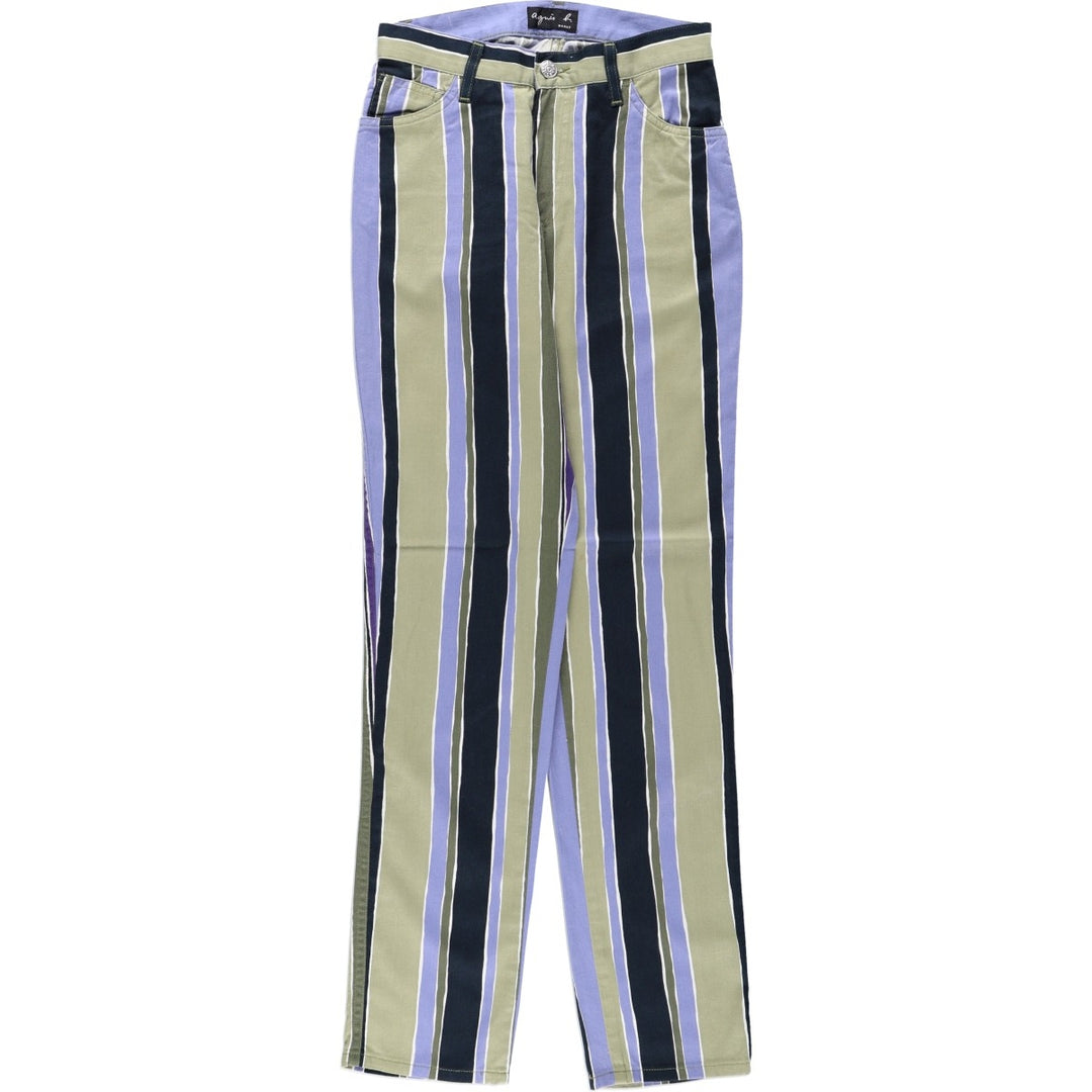agnes b. PARIS striped cotton pants, made in France, women's size M (equivalent to w26). cotton navy blue type Vintage Second Hand