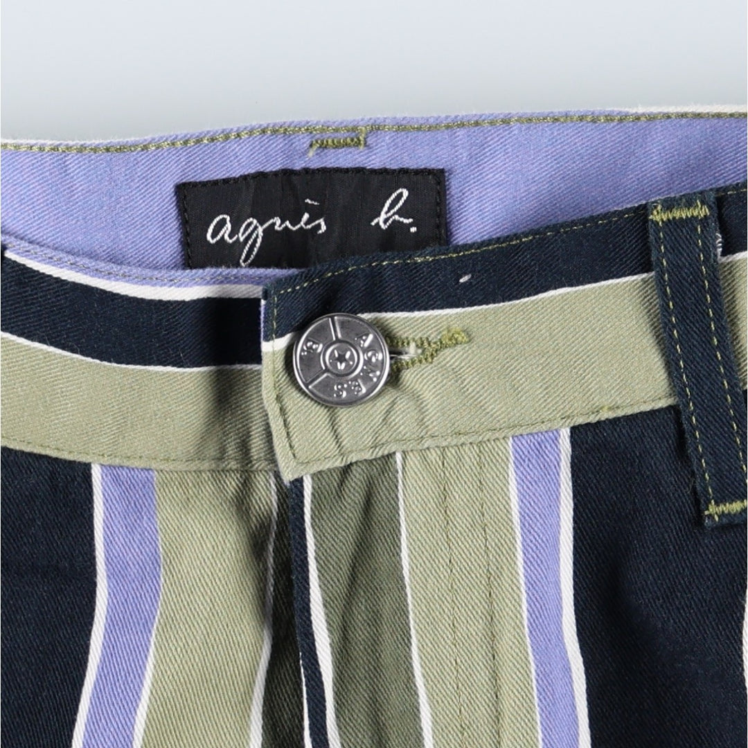 agnes b. PARIS striped cotton pants, made in France, women's size M (equivalent to w26). cotton navy blue type Vintage Second Hand