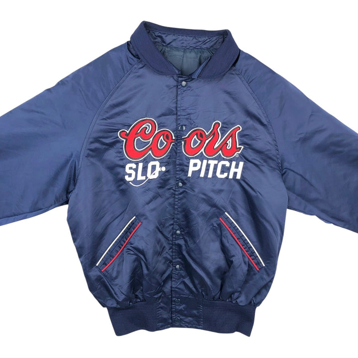1980'S Astro Sportswear Ltd. Coors Nylon Stadium Jacket Award Jacket Varsity Jacket Made in Canada Nylon navy blue type Vintage Second Hand