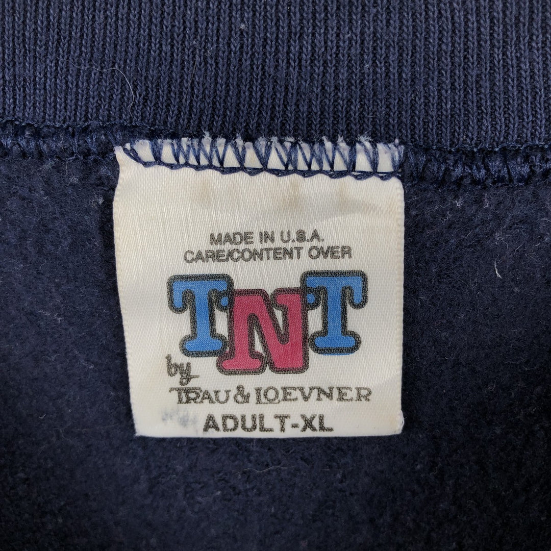TRAU and LOEVNER TNT College Character Sweatshirt, Made in USA, Men's XL equivalent. cotton navy blue type Vintage Second Hand