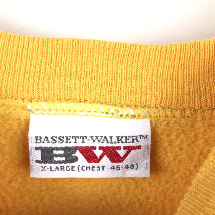 BASSETT WALKER College Sweatshirt, Made in USA, Men's XL equivalent. cotton yellow type Vintage Second Hand
