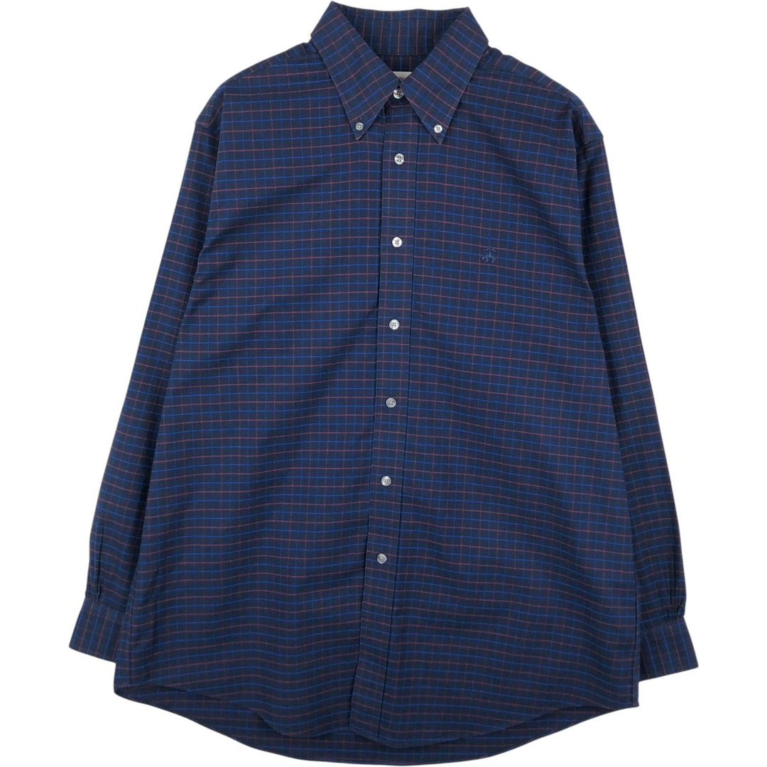 Brooks Brothers Est. 1818 MADISON FIT Long Sleeve Button-Down Check Shirt, Men's Size L cotton navy blue type Vintage Second Hand
