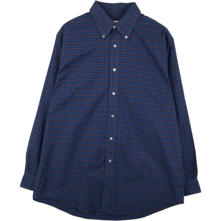 Brooks Brothers Est. 1818 MADISON FIT Long Sleeve Button-Down Check Shirt, Men's Size L cotton navy blue type Vintage Second Hand