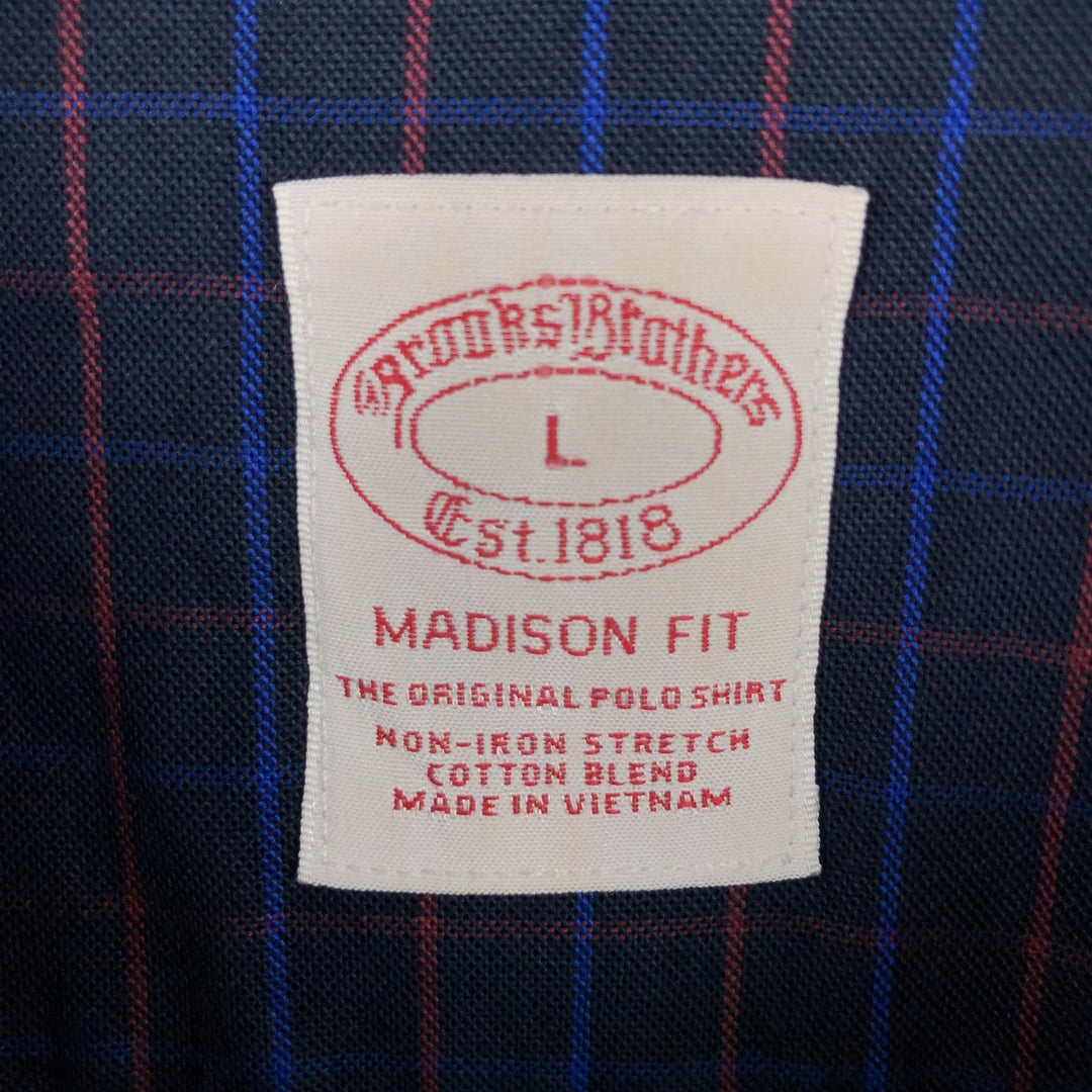 Brooks Brothers Est. 1818 MADISON FIT Long Sleeve Button-Down Check Shirt, Men's Size L cotton navy blue type Vintage Second Hand