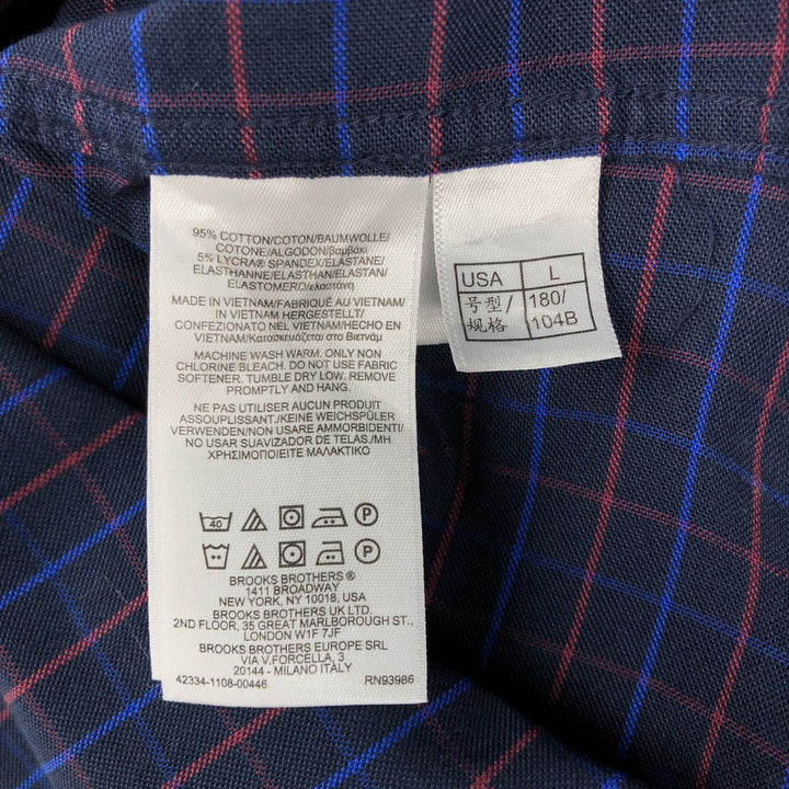 Brooks Brothers Est. 1818 MADISON FIT Long Sleeve Button-Down Check Shirt, Men's Size L cotton navy blue type Vintage Second Hand