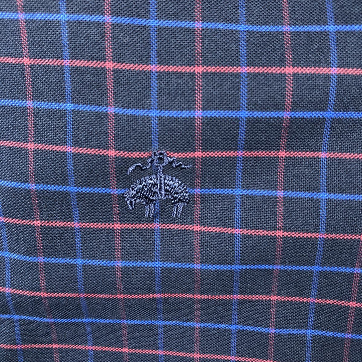 Brooks Brothers Est. 1818 MADISON FIT Long Sleeve Button-Down Check Shirt, Men's Size L cotton navy blue type Vintage Second Hand