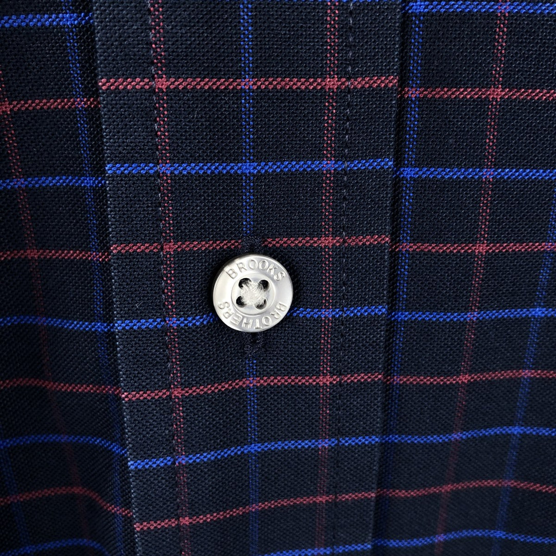 Brooks Brothers Est. 1818 MADISON FIT Long Sleeve Button-Down Check Shirt, Men's Size L cotton navy blue type Vintage Second Hand