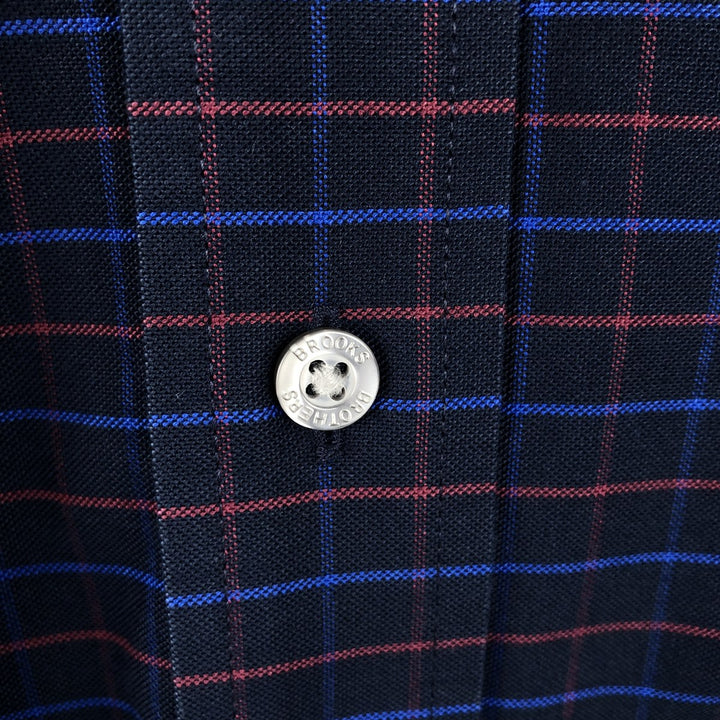 Brooks Brothers Est. 1818 MADISON FIT Long Sleeve Button-Down Check Shirt, Men's Size L cotton navy blue type Vintage Second Hand